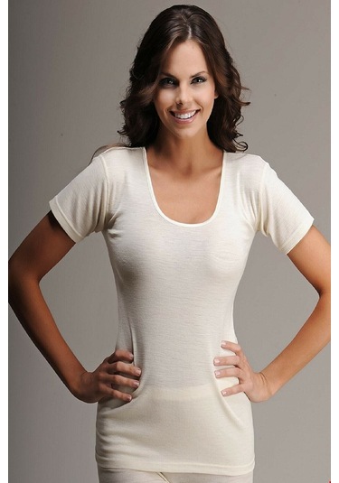 Hasyün 302 Ribana Biyeli Yün Kısa Kollu Termal -krem Krem