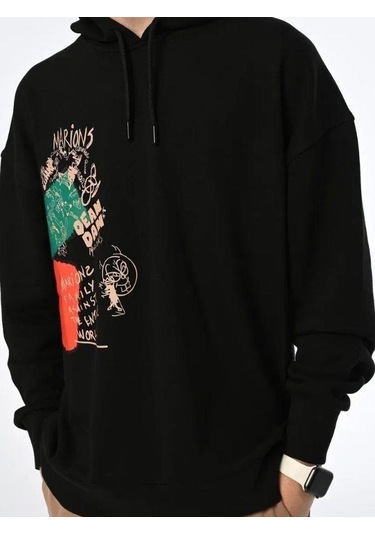 Çocuk Family World Yazıılı Kapüşonlu Sweatshirt-13545 Siyah