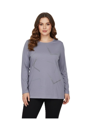 Wearon Kadın Gri Sıfır Yaka Taşlı Bluz Bgl-st05151 Gri