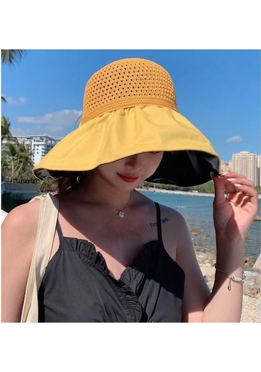 Bayanlar İçin Şık Siyah Tutkallı Boş Üst Güneşlikli Geniş Kenarlı Yüz Koruyucu Şapka Pembe