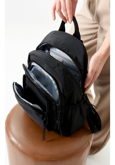 Paul Brand Kadın 3 Bölmeli Haif & Geniş Hacimli Suya Dayanıklı Klinkır Kumaş Günlük Sırt Çantası Mat1109 Siyah
