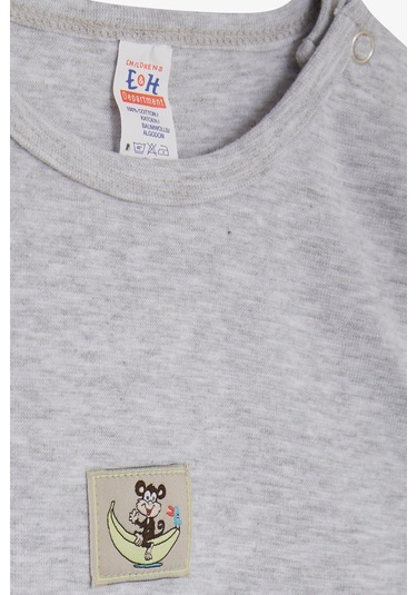 Breeze Erkek Bebek Çıtçıtlı Zıbın Body Maymuncuk Baskılı 9 Ay-3 Yaş, Açık Gri Melanj