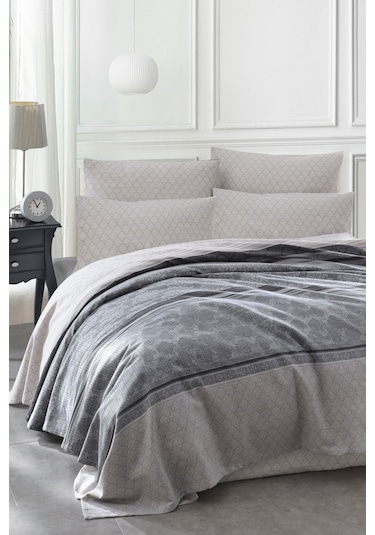 Enlora Home Baskılı Pike Takımı Çift Kişilik Creative Gri