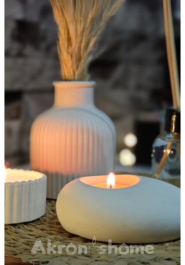 Dekoratif 4'lü Set Vazo,Vanilya Kokulu Mum, Tealight Mumluk ve Mum