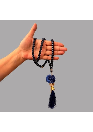 Uretti - Gül 4612 - El Yapımı Püsküllü İnci Tesbih 99'lu - Koyu Mavi Mavi - Siyah