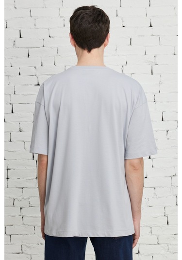 Ac&Co / Altınyıldız Classics Erkek Grı Oversize Bisiklet Yaka Tişört Gri