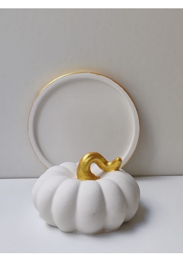 Dekoratif Balkabağı Yuvarlak Sunumluk İle İkili Set, El Yapımı, Ev Dekoru, Obje