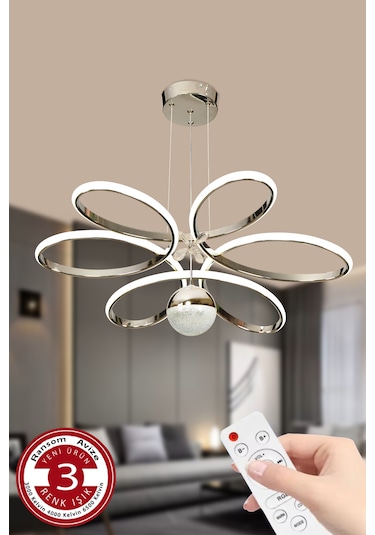 Ransom 3 Renk Toplu Kelebekli Kumandalı Papatya Led Avize Krom Ledli Krom - Gümüş