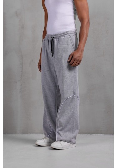 Dark Moda Erkek Oval Şeritli Baggy Eşofman Gri