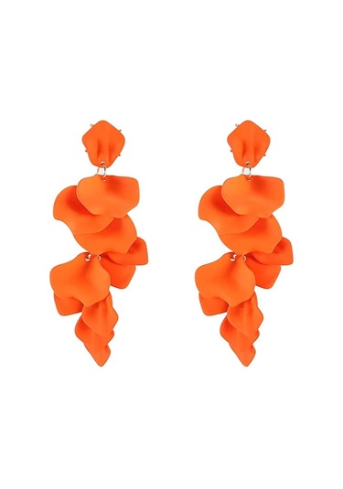 Uzun Akrilik Gül Yaprağı Küpeler - Sarkan Abartılı Çiçek Küpe Turuncu