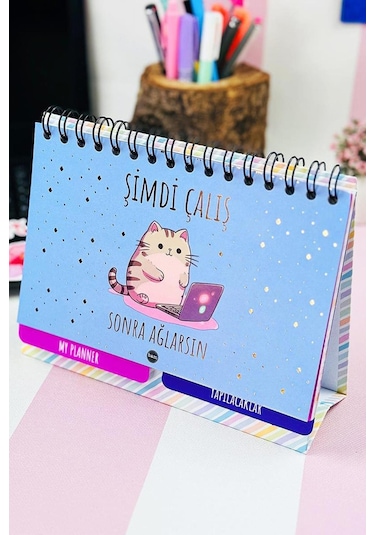 Şimdi Çalış Sonra Ağlarsın Tasarımlı Yeni Nesil Masa Üstü Planner 2 Sayfa Sticker Çok Renkli