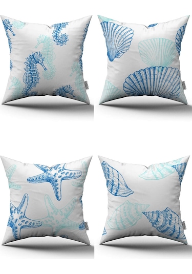 Mavi Beyaz Marin Temalı Dijital Baskılı Kırlent Kılıfı Seti 4kmbs101