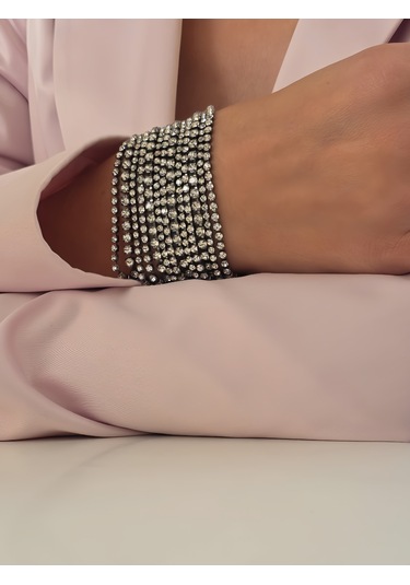 Çoklu Döküm Su Yolu Rhinestone Füme Renk Kristal Bileklik