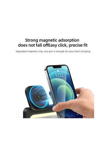 Ht-539 Masaüstü Gece Lambası 15w Manyetik Katlanabilir Telefon Saati Kulaklık Kablosuz Şarj Cihazı Siyah