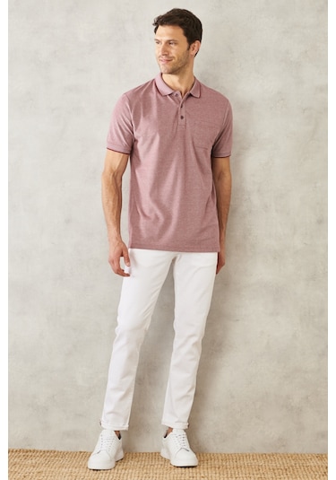 Ac&Co / Altınyıldız Classics 465126505 Polo Yaka Cepli Regular Fit Bol Kesim Düz Tişört Kırmızı