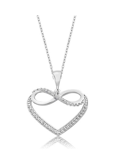 Gümüş Kalpli Sonsuzluk Kadın Kolye Beyaz