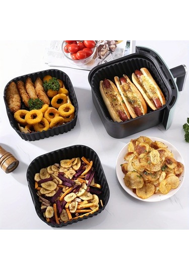 Willowhaven 8 Inç Kare Yapışmaz Silikon Fritöz Linerı Siyah 1 Parça Fırın Mikrodalga Uyumlu