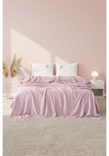 Missera Rose Nakışlı Çift Kişilik Pike Seti - 4 Parça Çeyiz Seti Pembe