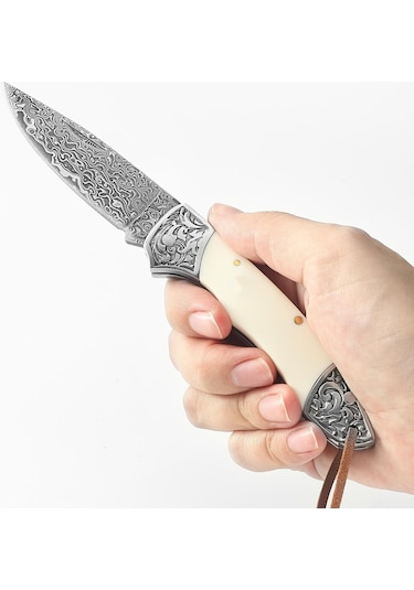 Sibirya Edc Kamp Survival Damascus Çakı Beyaz