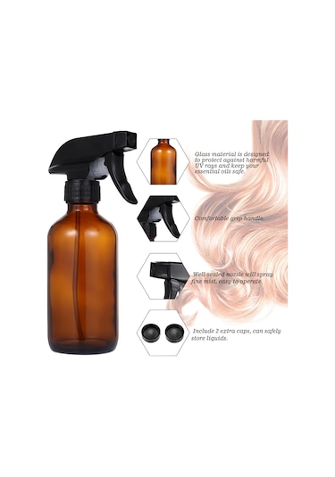 Qingmipy 2'li Kahverengi Cam Sprey Şişe Seti - 8oz Yeniden Doldurulabilir - Saç Bakımı Ve Bahçe İçin İnce Buhar Spreyi