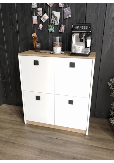 Asya Kahve Köşesi Ve Çok Amaçlı Dolap Tamamı Mdf Beyaz Garden Meş