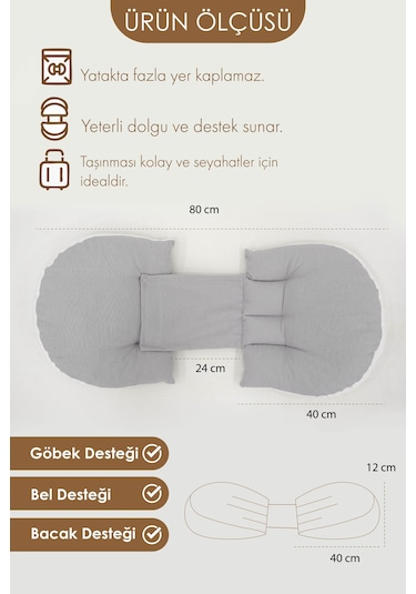 Hamile Uyku Yastığı , Ayarlanabilir, Bel , Emzirme Ve Oturma Destek Yastığı Gri