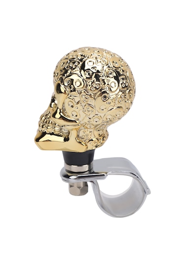 Lemestar Kafa Kelle Desenli Direksiyon Döndürme Kolu - Araba, Kamyon, Traktör, Bot Uyumlu - Dayanıklı Reçine Malzeme - Direksiyon Gücü Artırıcı - Gümüş Renk Gümüş