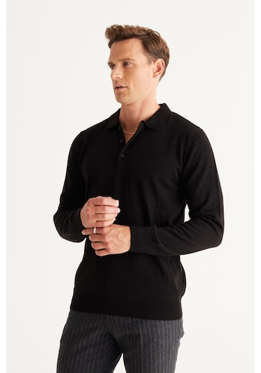 Altinyildiz Classics Erkek Siyah Tüylenme Yapmayan Anti Pilling Kumaş Standart Fit Polo Yaka Triko 4A4923100003SYHL Siyah