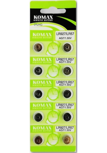 Komax AG7/LR927 Alkalin 1.55 V Düğme Pil 10'lu