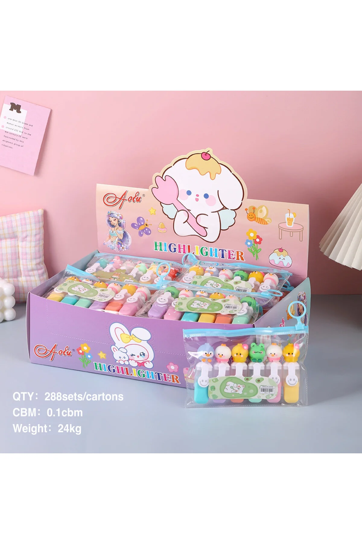 Sevimli Tatlım Mini Renkli Göz Yormayan Fosforlu Kalem 6'lı Set Çok Renkli