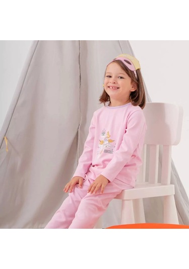 Unicorn Desenli Çanta Ve Maskeli % 100 Pamuk Kız Çocuk Pijama Takımı Pembe