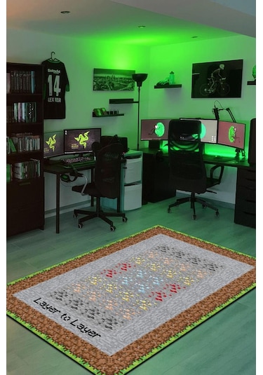 Homshtag Layers Çok Renkli Oyuncu Halısı Gri Renk Gamer Temalı Halı Minecraft Sever Hediyelik Halı Çok Renkli