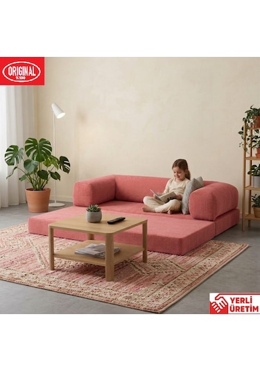 Pleasant K180x90 Sünger Kanepe Modüler Kadife Kumaşlı Koltuk Pembe