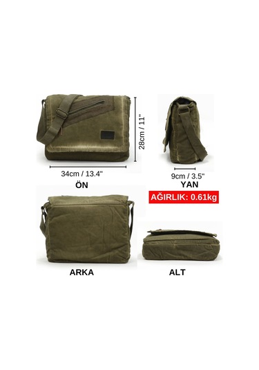 Old Cotton Cargo 7136 Yeşil Haki Günlük Omuz Postacı Kanvas Çanta Yeşil