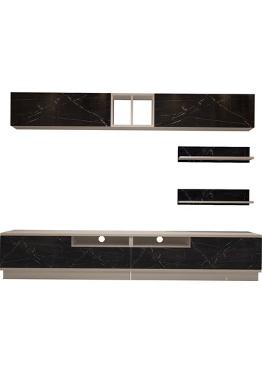 Decoraktiv Trendstyle 5220s Slm Tv Ünitesi Tv Sehpası Beyaz - Siyah Mermer