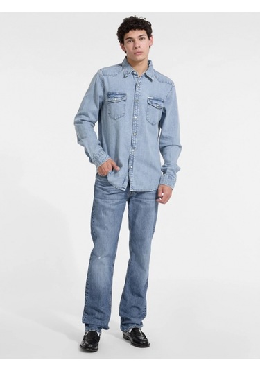 Guess Gj Slim Ls Erkek Mavi Regular Fit Denim Gömlek M5rh55d5m82-gjer Mavi