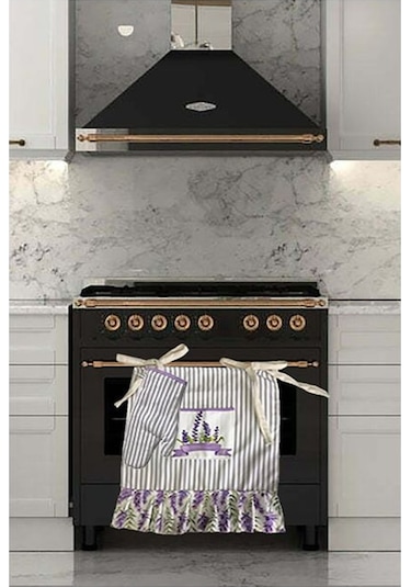 Lavanta Desen, Fırfırlı, Fırın Önlüğü Örtüsü Ve Eldiveni