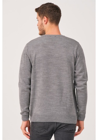 V0036 Dewberry Erkek V-neck Kazak-gri Gri