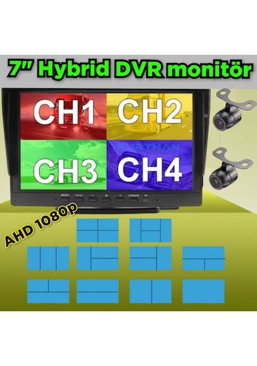 2 Adet Ahd 1080p Kelebek Kamera 7 İnç Dvr Monitör Seti 12 Volt