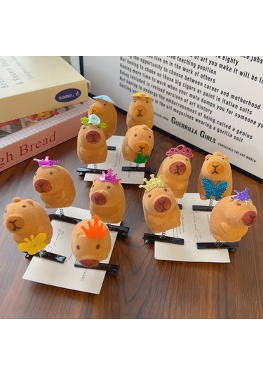 Kawaii Saç Tokası Moda Hayvan Güzel Yay 3d Capybara Hayvan Peluş Çok Renkli