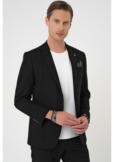 Comfort Fit Mono Yaka Torba Cep Casual Siyah Ceket C 708 Siyah