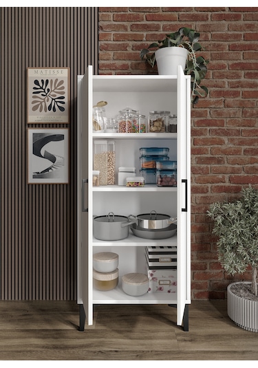 Afilli Viyana 2 Kapaklı Kiler Dolabı Çok Amaçlı Tamamı Mdf Beyaz