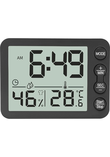 Konesam Dijital Oda Sicaklık Nem Ölçer - Alarm Saat Ve Geri Sayım Fonksiyonu, Lcd Ekran, C/ F Dönüştürülebilir, Ev Ofis İçin Pil Dahil Değil Siyah