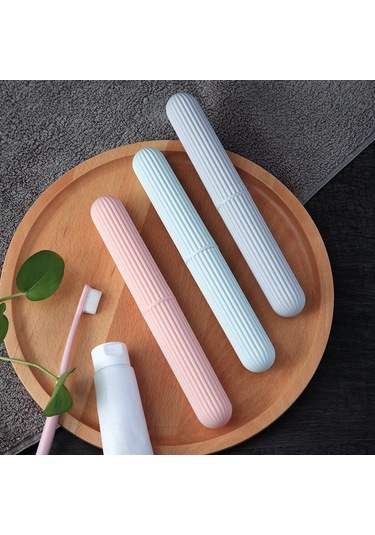 Pembe Taşınabilir Diş Fırçası Kutusu Plastik Diş Fırçası Saklama Kutusu Diş Fırçası Kutuları Basit Çizgili Seyahat Yıkama Diş Fırçası Kapağı Pembe