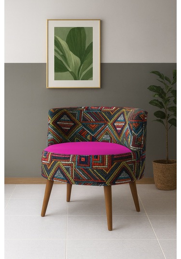 Sydney Berjer - Dijital Baskı Kumaş Modern Tekli Koltuk - Fuşya Fuşya