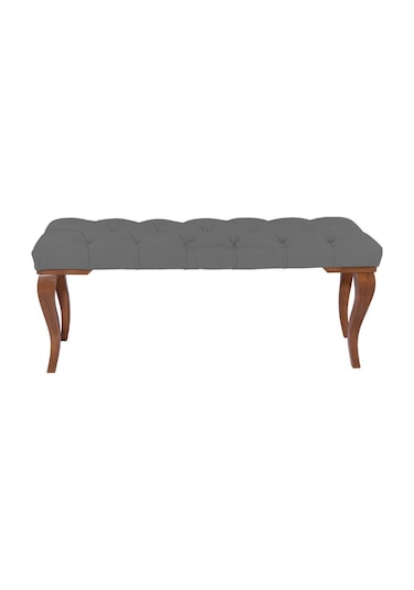 Gazzini Classic Torna Gürgen Ahşap Ayak Chester Model Kapitoneli Gri Puf Bench - Ceviz Ayak