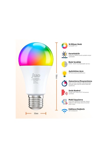 Juo Lumex Akıllı Ampul 9W Led Rgb Wifi & Bluetooth