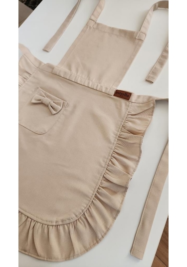 Keten Fırfırlı Bohem Mutfak Önlüğü Bej