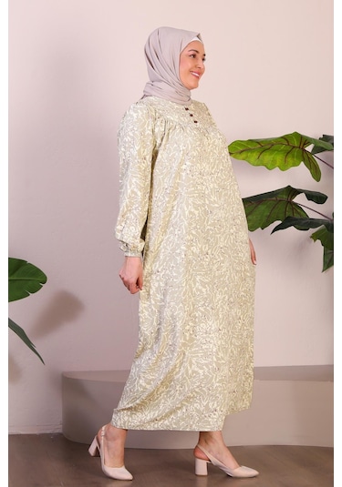 Uzun Anne Giyim Buyuk Beden Kadin Tesettur Elbise 001