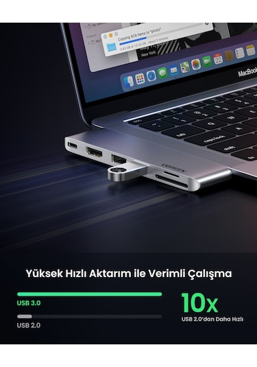 Ugreen 6'sı 1 Arada 2 Usb 3.0 100w 6k Pd Port Çoklayıcı Hub, 80856